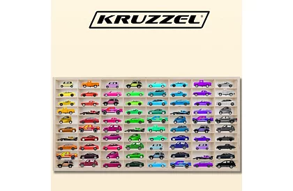 Drewniana półka – organizer na samochodziki – 80 przegródek