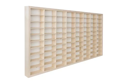 Drewniana półka – organizer na samochodziki – 80 przegródek