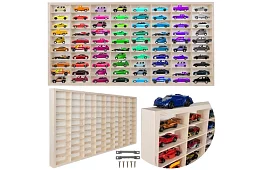 Drewniana półka – organizer na samochodziki – 80 przegródek