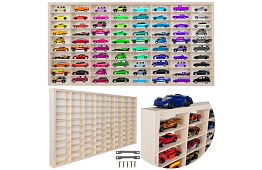Drewniana półka – organizer na samochodziki – 80 przegródek