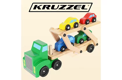 Drewniana ciężarówka do transportu samochodów z autkami