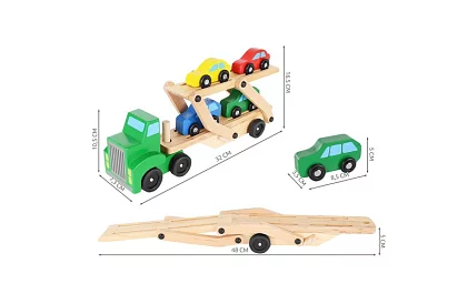 Drewniana ciężarówka do transportu samochodów z autkami