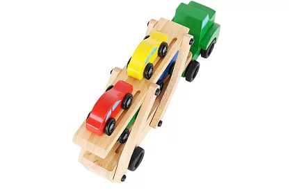Drewniana ciężarówka do transportu samochodów z autkami