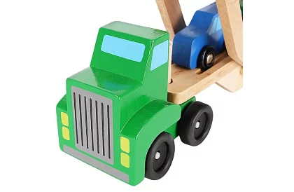 Drewniana ciężarówka do transportu samochodów z autkami