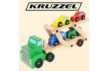 Drewniana ciężarówka do transportu samochodów z autkami