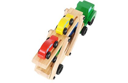 Drewniana ciężarówka do transportu samochodów z autkami