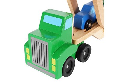 Drewniana ciężarówka do transportu samochodów z autkami