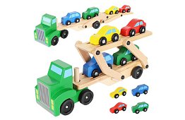 Drewniana ciężarówka do transportu samochodów z autkami