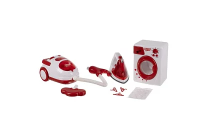 Zestaw urządzeń domowych – żelazko, pralka, odkurzacz