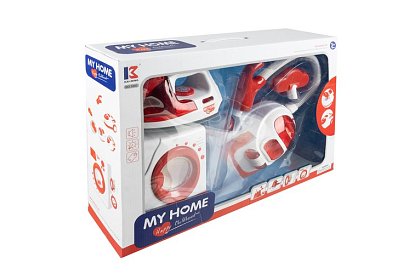 Zestaw urządzeń domowych – żelazko, pralka, odkurzacz