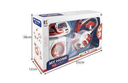 Zestaw urządzeń domowych – żelazko, pralka, odkurzacz