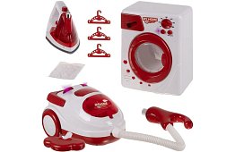 Zestaw urządzeń domowych – żelazko, pralka, odkurzacz