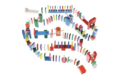 Drewniane domino – duży zestaw 407 szt. + torba