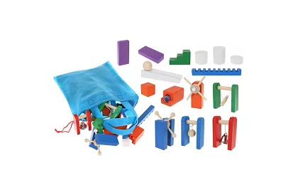 Drewniane domino – duży zestaw 407 szt. + torba