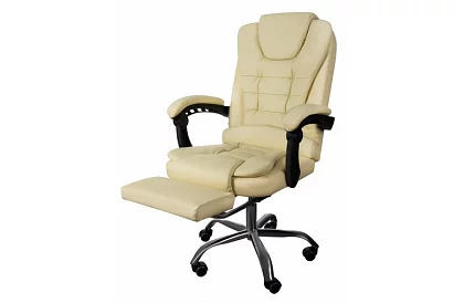 Fotel biurowy z wysuwaną podnóżkiem - kremowy