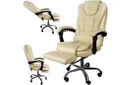 Fotel biurowy z wysuwaną podnóżkiem - kremowy