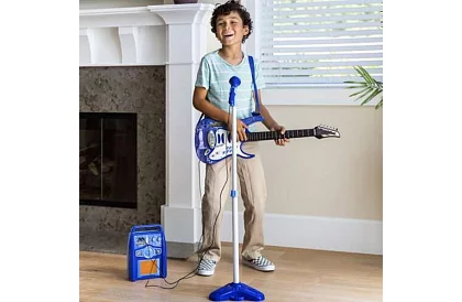 Zestaw muzyczny – niebieski - gitara + wzmacniacz + mikrofon