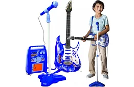 Zestaw muzyczny – niebieski - gitara + wzmacniacz + mikrofon