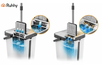 Praktyczny płaski mop + wiadro 11 litrów – dwukomorowe z akcesoriami