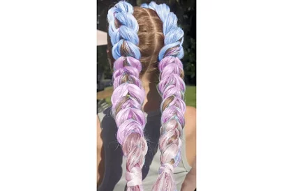 Syntetyczne ombre warkocze na włosy błyszczące – fioletowo-niebieskie