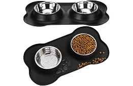 Podwójna miska z podkładką – 2 × 450 ml