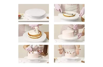 Obrotowy talerz do dekoracji tortów + 3 szpatułki