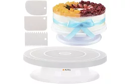 Obrotowy talerz do dekoracji tortów + 3 szpatułki