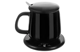 Elektrczny podgrzewacz napojów – zestaw podgrzewacza, kubek, łyżeczka i pokrywka