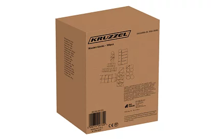 Drewniane klocki w wiaderku z sorterem kształtów – 100 szt.