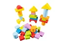 Drewniane klocki w wiaderku z sorterem kształtów – 100 szt.