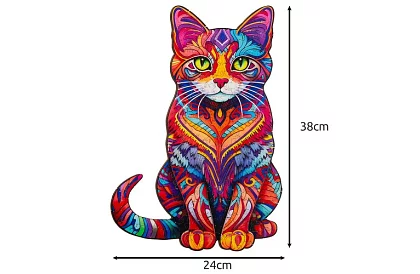 Drewniane puzzle kot – 130 elementów – 38 × 24 cm