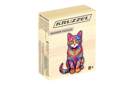 Drewniane puzzle kot – 130 elementów – 38 × 24 cm