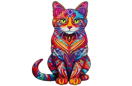 Drewniane puzzle kot – 130 elementów – 38 × 24 cm
