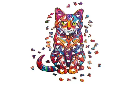 Drewniane puzzle kot – 130 elementów – 38 × 24 cm