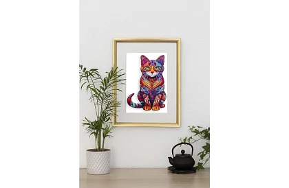 Drewniane puzzle kot – 130 elementów – 38 × 24 cm