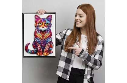 Drewniane puzzle kot – 130 elementów – 38 × 24 cm