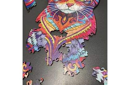 Drewniane puzzle kot – 130 elementów – 38 × 24 cm
