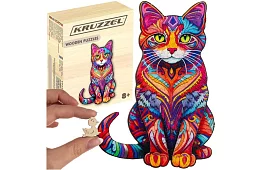 Drewniane puzzle kot – 130 elementów – 38 × 24 cm