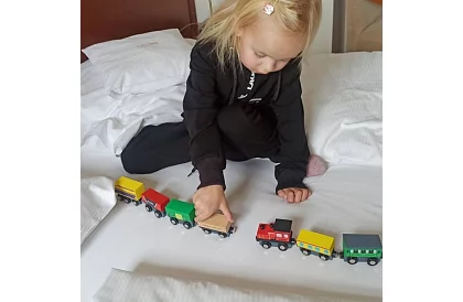 Drewniany pociąg z półką do przechowywania - 13 sztuk w zestawie