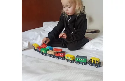 Drewniany pociąg z półką do przechowywania - 13 sztuk w zestawie