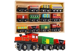Drewniany pociąg z półką do przechowywania - 13 sztuk w zestawie