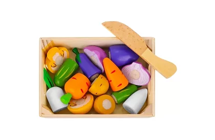 Drewniane owoce i warzywa do krojenia - w skrzynce