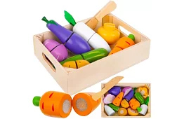 Drewniane owoce i warzywa do krojenia - w skrzynce