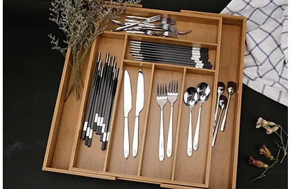 Organizator bambusowy do szuflad – sztućce